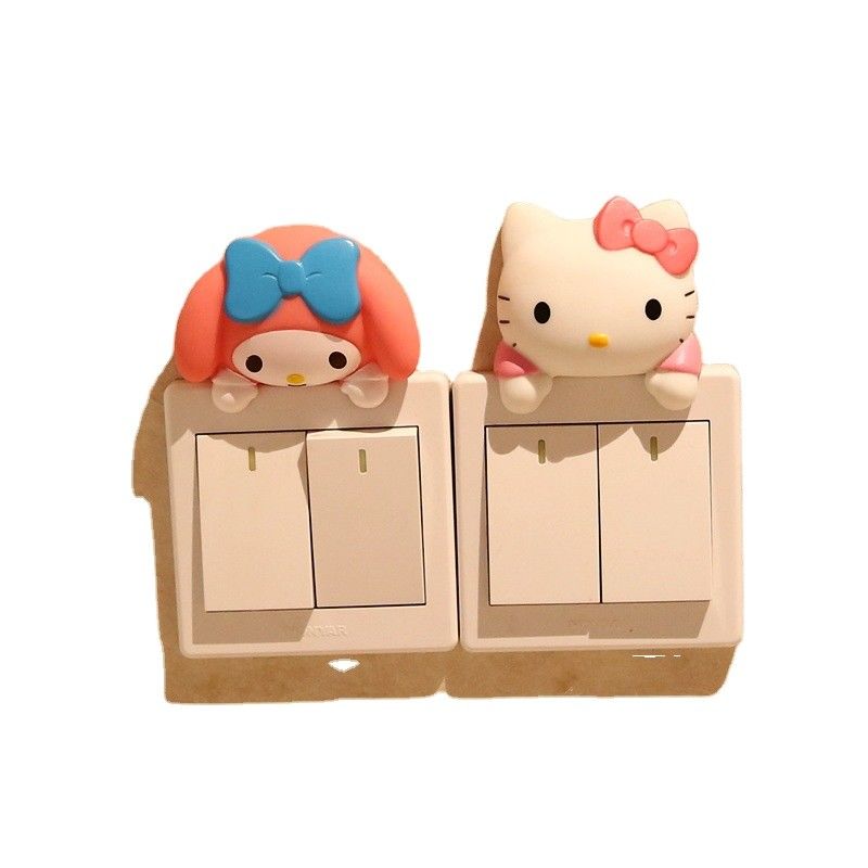 Kt Cat การ์ตูน Switch Cover ห้องตกแต่ง 3D On-Off Switch Sticker Switch Outlet Wall Sticker