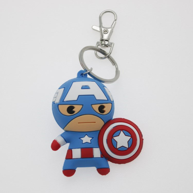 ของเล่นที่กําหนดเองทําการ์ตูน 3 มิติแอนิเมะแคปตันอเมริกา ยาง Keychain Custom PVC Keychain