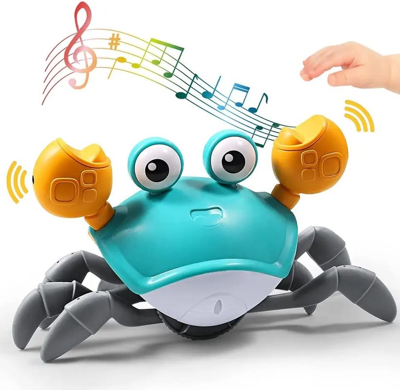 การเดินแบบกําหนดเอง การวิ่ง อิเล็กทรอนิกส์การตรวจจับ เขียว Crawling Crab Baby Toy Music LED Light Up