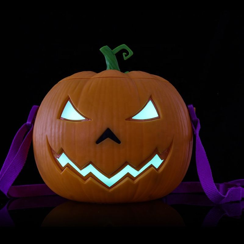 Custom 3D Voice-activated Pumpkin Shape Luminous Popcorn OEM Cute Food Container Bucket กล่องอาหารที่น่ารัก