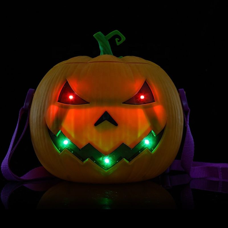 Custom 3D Voice-activated Pumpkin Shape Luminous Popcorn OEM Cute Food Container Bucket กล่องอาหารที่น่ารัก