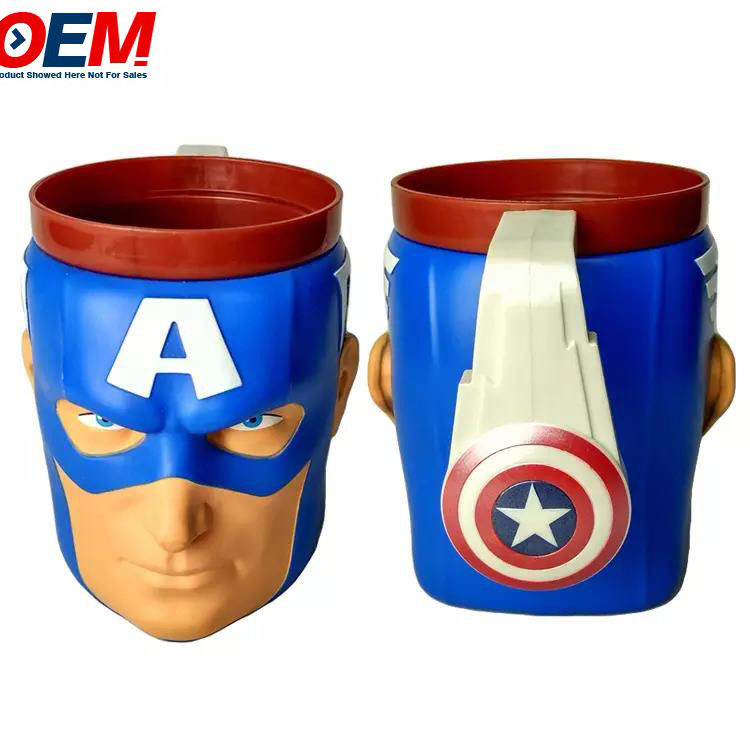 พลาสติก 3d รูปแบบ Popcorn ถัง Container รูปทรงฮีโร่ กัปตันตัวละคร Mug ซัพพลายเออร์