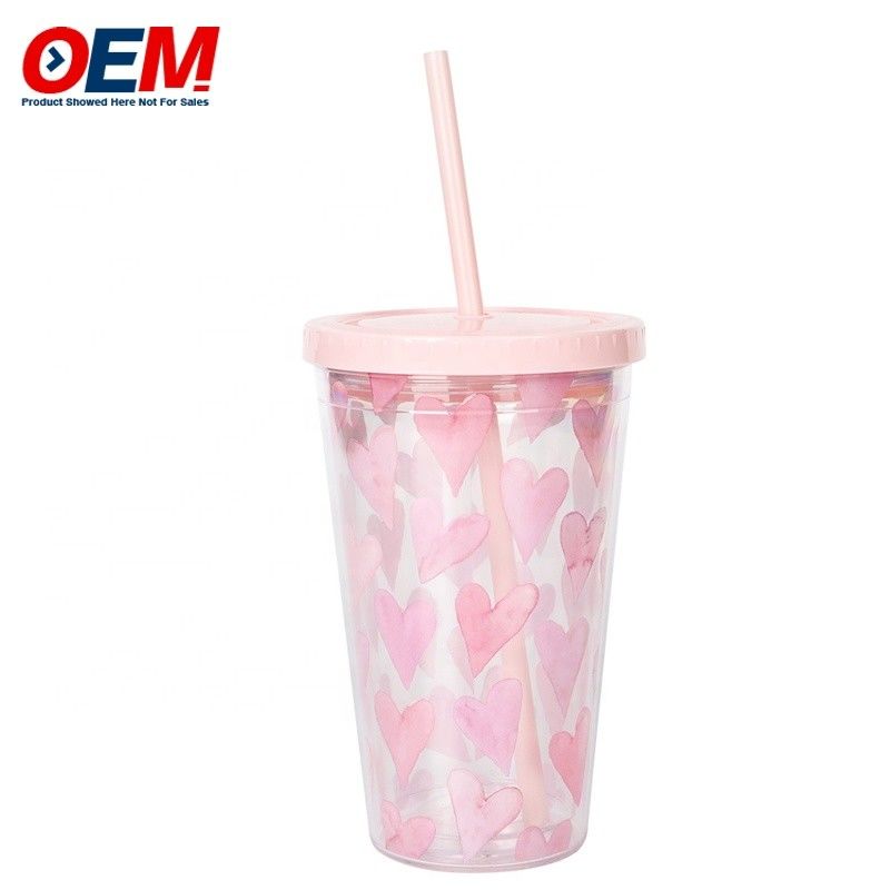 โรงงานที่กําหนดเอง PP Double Wall Cup With Straw OEM พลาสติกคัพ