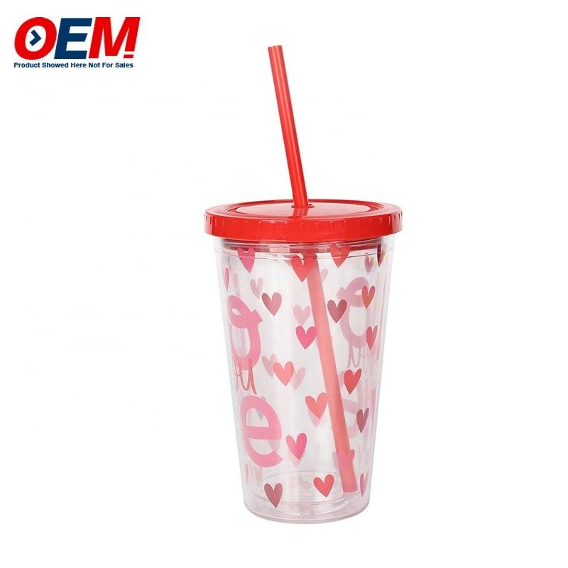 โรงงานที่กําหนดเอง PP Double Wall Cup With Straw OEM พลาสติกคัพ