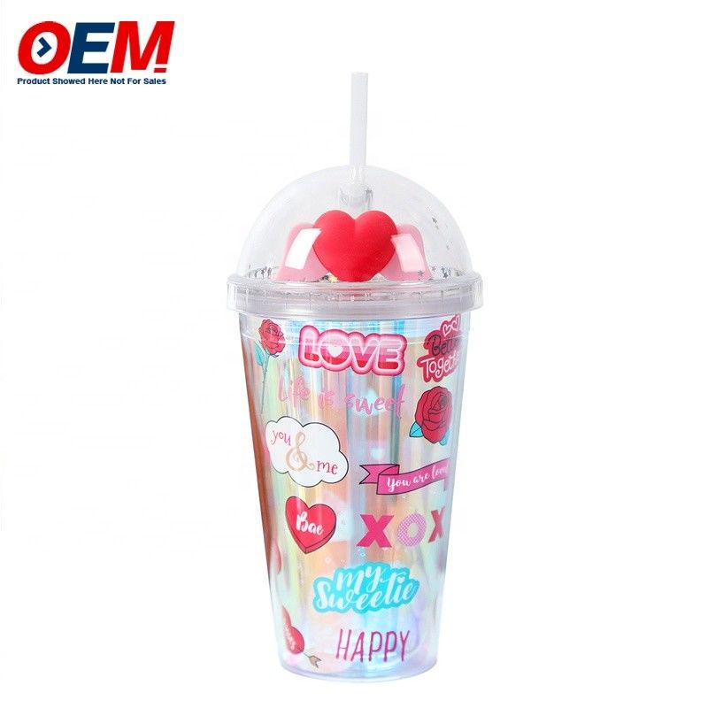 โรงงานที่กําหนดเอง PP Double Wall Cup With Straw OEM พลาสติกคัพ