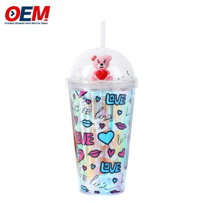 โรงงานที่กําหนดเอง PP Double Wall Cup With Straw OEM พลาสติกคัพ